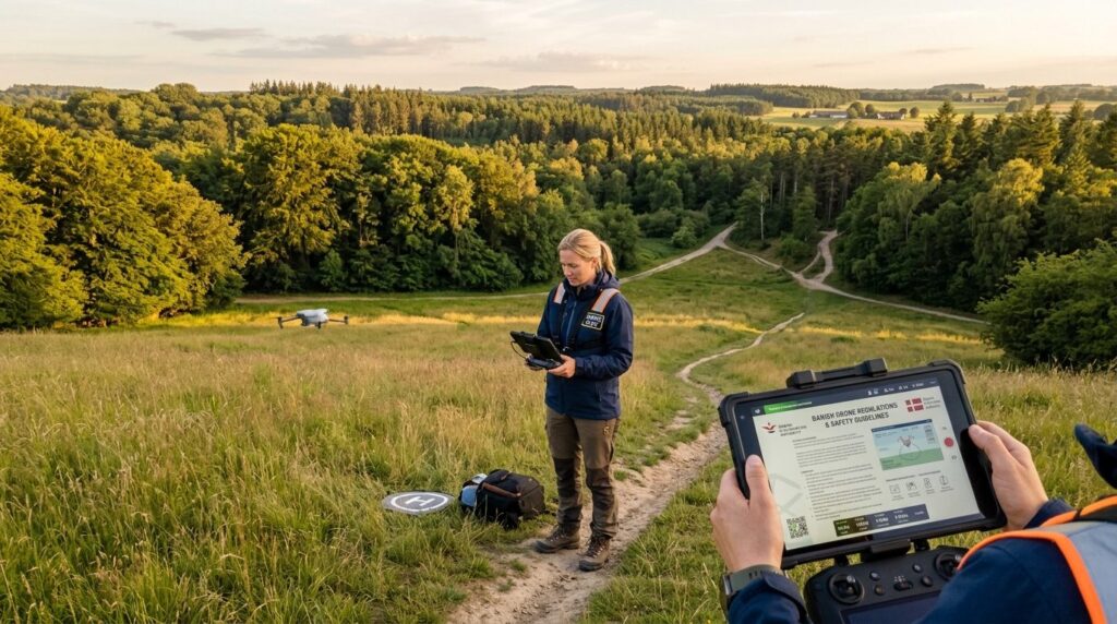 Aerial drone footage perspective showing a responsible drone
